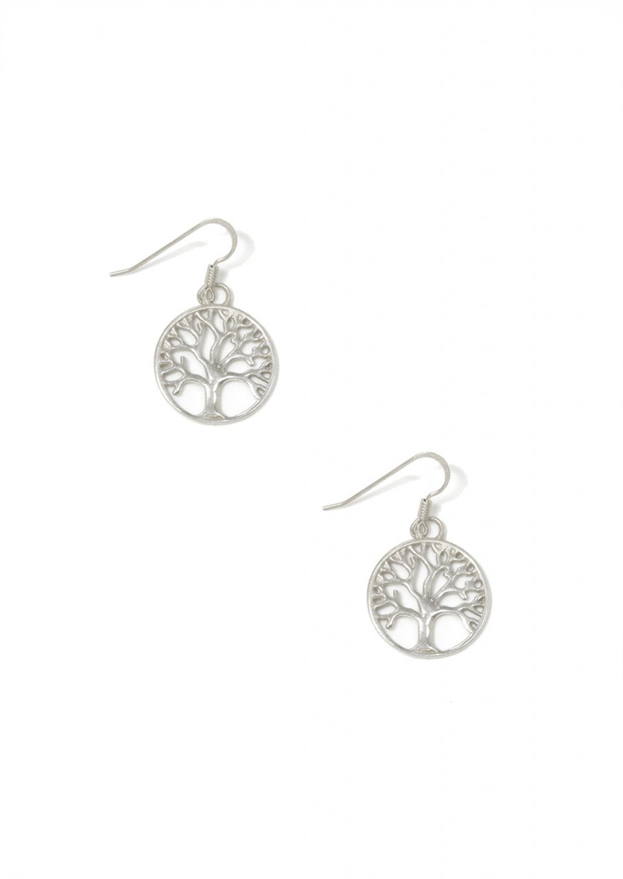 Large tree of life silver drop - dangle earrings